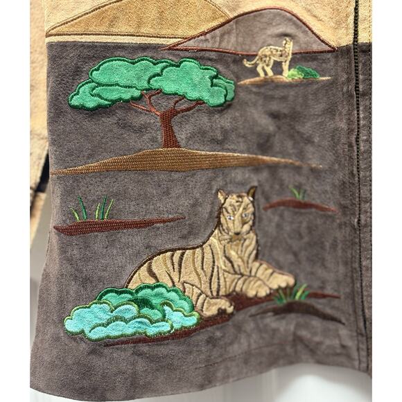 The Quacker Factory Safari Suede Leather Coat Brown Lined Zip Women's Size S - Picture 9 of 10